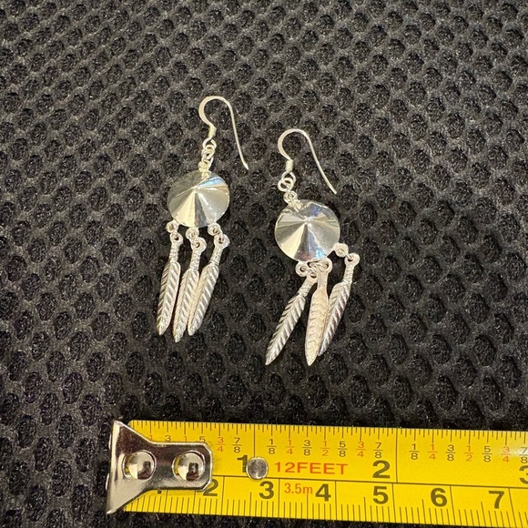 Sterling Silver 925 Feather Dangle Earrings - Southwestern Style - Picture 7 of 8